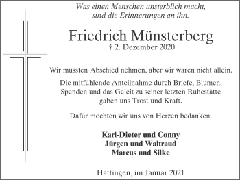Traueranzeige von Friedrich Münsterberg von WVW Anzeigenblätter