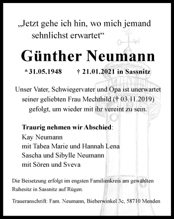 Traueranzeige von Günther Neumann von WVW Anzeigenblätter