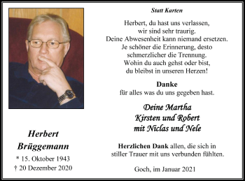 Traueranzeige von Herbert Brüggemann von WVW Anzeigenblätter