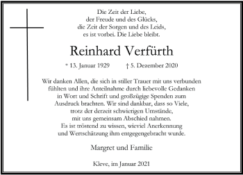 Traueranzeige von Reinhard Verfürth von WVW Anzeigenblätter