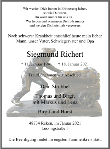 Traueranzeige von Siegmund Richert von WVW Anzeigenblätter