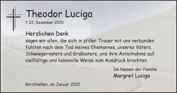 Traueranzeige von Theodor Luciga von WVW Anzeigenblätter