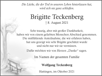 Traueranzeige von Brigitte Teckenberg von WVW Anzeigenblätter