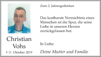Traueranzeige von Christian Vohs von WVW Anzeigenblätter