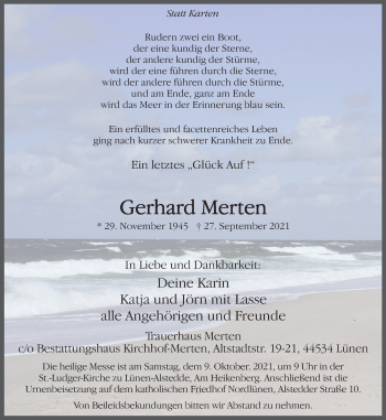 Traueranzeige von Gerhard Merten von WVW Anzeigenblätter
