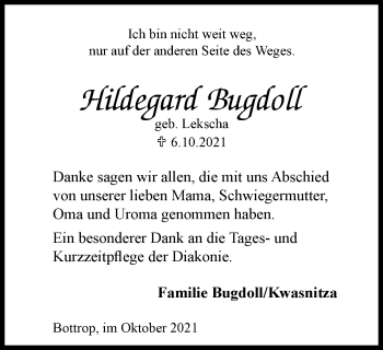Traueranzeige von Hildegard Bugdoll von WVW Anzeigenblätter
