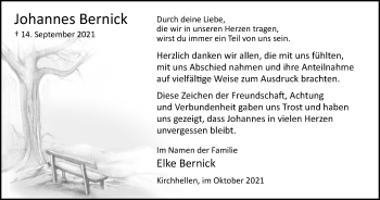 Traueranzeige von Johannes Bernick von WVW Anzeigenblätter