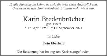 Traueranzeige von Karin Bredenbrücher von WVW Anzeigenblätter