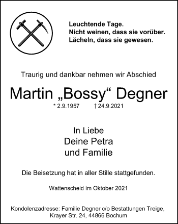 Traueranzeige von Martin Degner von WVW Anzeigenblätter