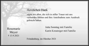Traueranzeige von Rosemarie Meyer von WVW Anzeigenblätter