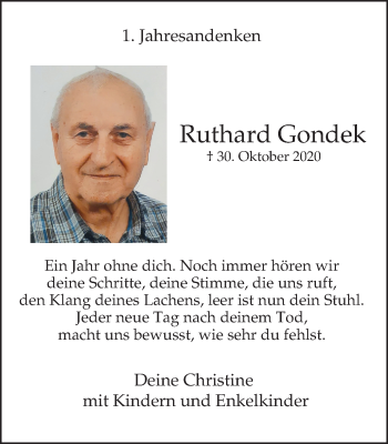 Traueranzeige von Ruthard Gondek von WVW Anzeigenblätter