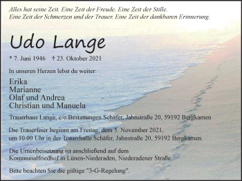 Traueranzeige von Udo Lange von WVW Anzeigenblätter
