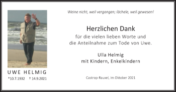Traueranzeige von Uwe Helmig von WVW Anzeigenblätter