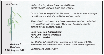 Traueranzeige von Waltraud Rehbein von WVW Anzeigenblätter