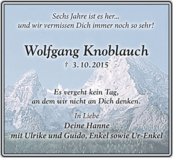 Traueranzeige von Wolfgang Knoblauch von WVW Anzeigenblätter