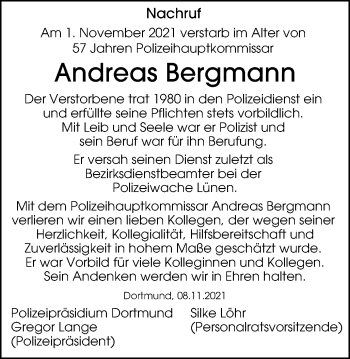 Traueranzeige von Andreas Bergmann von WVW Anzeigenblätter