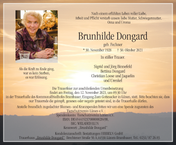 Traueranzeige von Brunhilde Dongard von WVW Anzeigenblätter