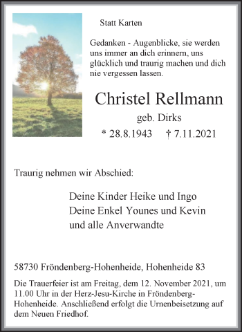 Traueranzeige von Christel Rellmann von WVW Anzeigenblätter
