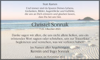 Traueranzeige von Christel Sonnak von WVW Anzeigenblätter