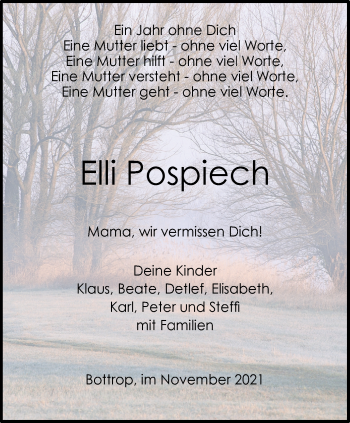 Traueranzeige von Elli Pospiech von WVW Anzeigenblätter