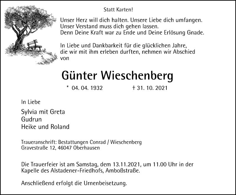  Traueranzeige für Günter Wieschenberg vom 10.11.2021 aus WVW Anzeigenblätter