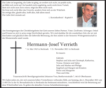 Traueranzeige von Hermann-Josef Verrieth von WVW Anzeigenblätter