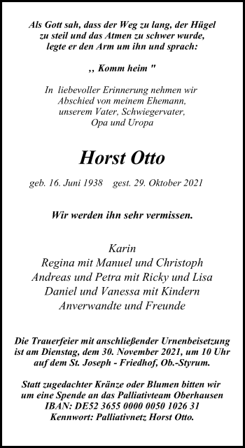 Traueranzeige von Horst Otto von WVW Anzeigenblätter