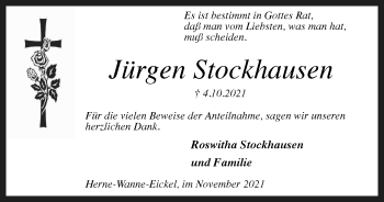 Traueranzeige von Jürgen Stockhausen von WVW Anzeigenblätter