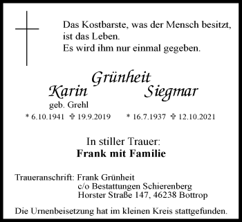 Traueranzeige von Karin und Siegmar Grünheit von WVW Anzeigenblätter
