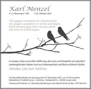 Traueranzeige von Karl Menzel von WVW Anzeigenblätter
