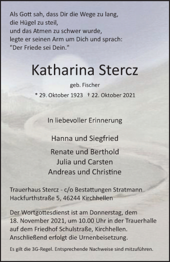 Traueranzeige von Katharina Stercz von WVW Anzeigenblätter