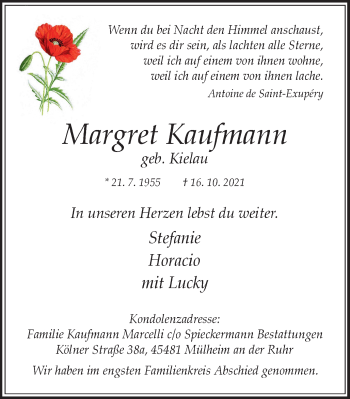 Traueranzeige von Margret Kaufmann von WVW Anzeigenblätter