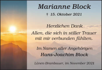 Traueranzeige von Marianne Block von WVW Anzeigenblätter