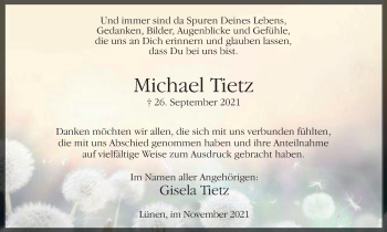 Traueranzeige von Michael Tietz von WVW Anzeigenblätter