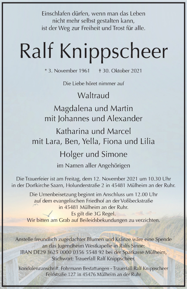  Traueranzeige für Ralf Knippscheer vom 06.11.2021 aus WVW Anzeigenblätter