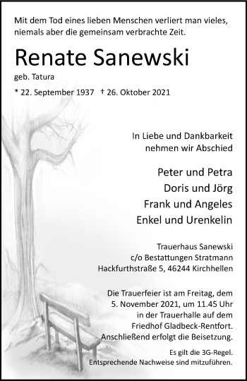 Traueranzeige von Renate Sanewski von WVW Anzeigenblätter