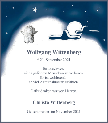 Traueranzeige von Wolfgang Wittenberg von WVW Anzeigenblätter