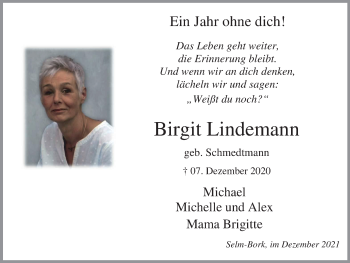 Traueranzeige von Birgit Lindemann von WVW Anzeigenblätter