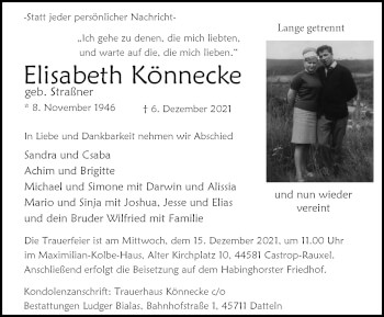 Traueranzeige von Elisabeth Könnecke von WVW Anzeigenblätter