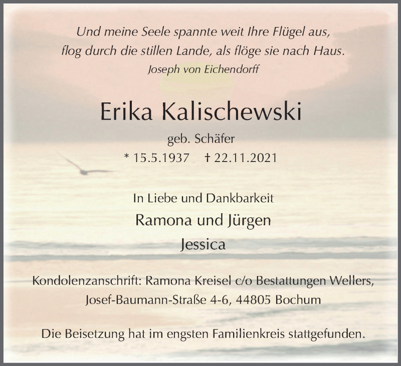  Traueranzeige für Erika Kalischewski vom 04.12.2021 aus WVW Anzeigenblätter