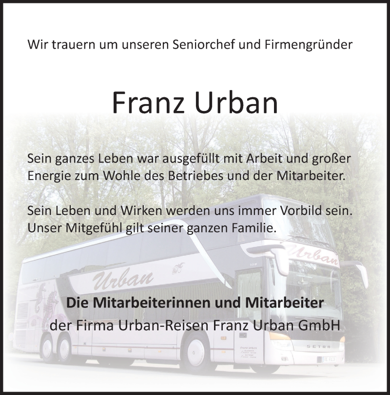 Traueranzeigen Von Franz Urban | Trauer-in-NRW.de