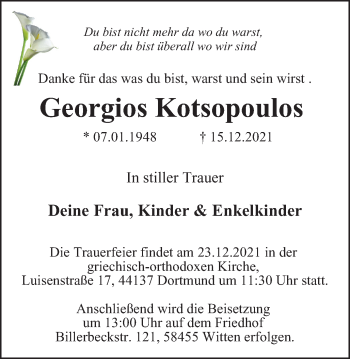Traueranzeige von Georgios Kotsopoulos von WVW Anzeigenblätter