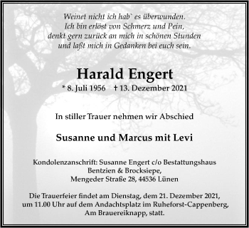 Traueranzeige von Harald Engert von WVW Anzeigenblätter
