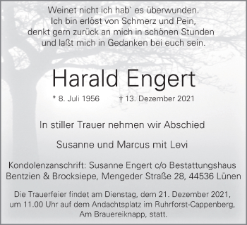Traueranzeige von Harald Engert von WVW Anzeigenblätter