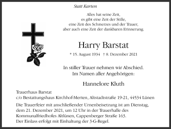 Traueranzeige von Harry Barstat von WVW Anzeigenblätter