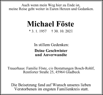 Traueranzeige von Michael Föste von WVW Anzeigenblätter