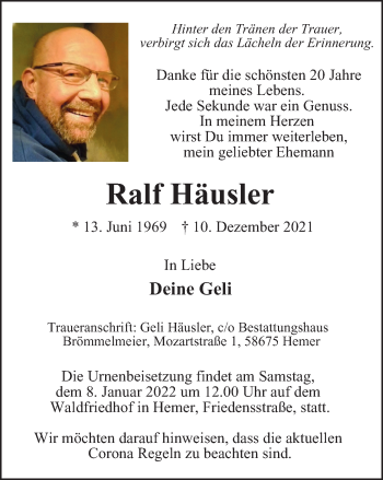 Traueranzeige von Ralf Häusler von WVW Anzeigenblätter