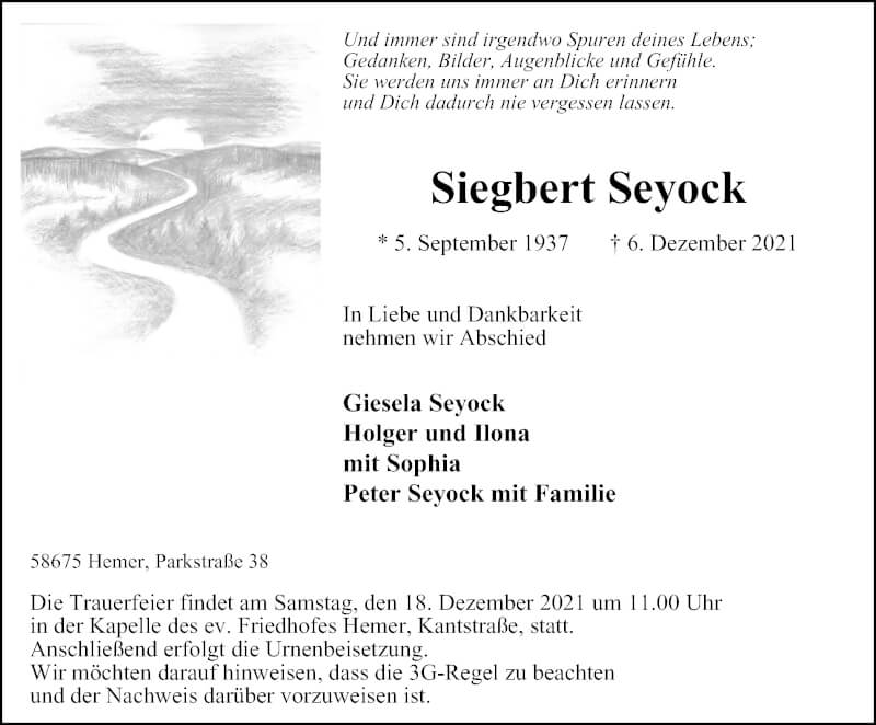  Traueranzeige für Siegbert Seyock vom 11.12.2021 aus WVW Anzeigenblätter