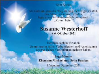 Traueranzeige von Susanne Westerhoff von WVW Anzeigenblätter