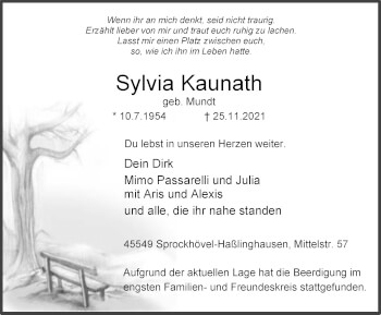 Traueranzeige von Sylvia Kaunath von WVW Anzeigenblätter
